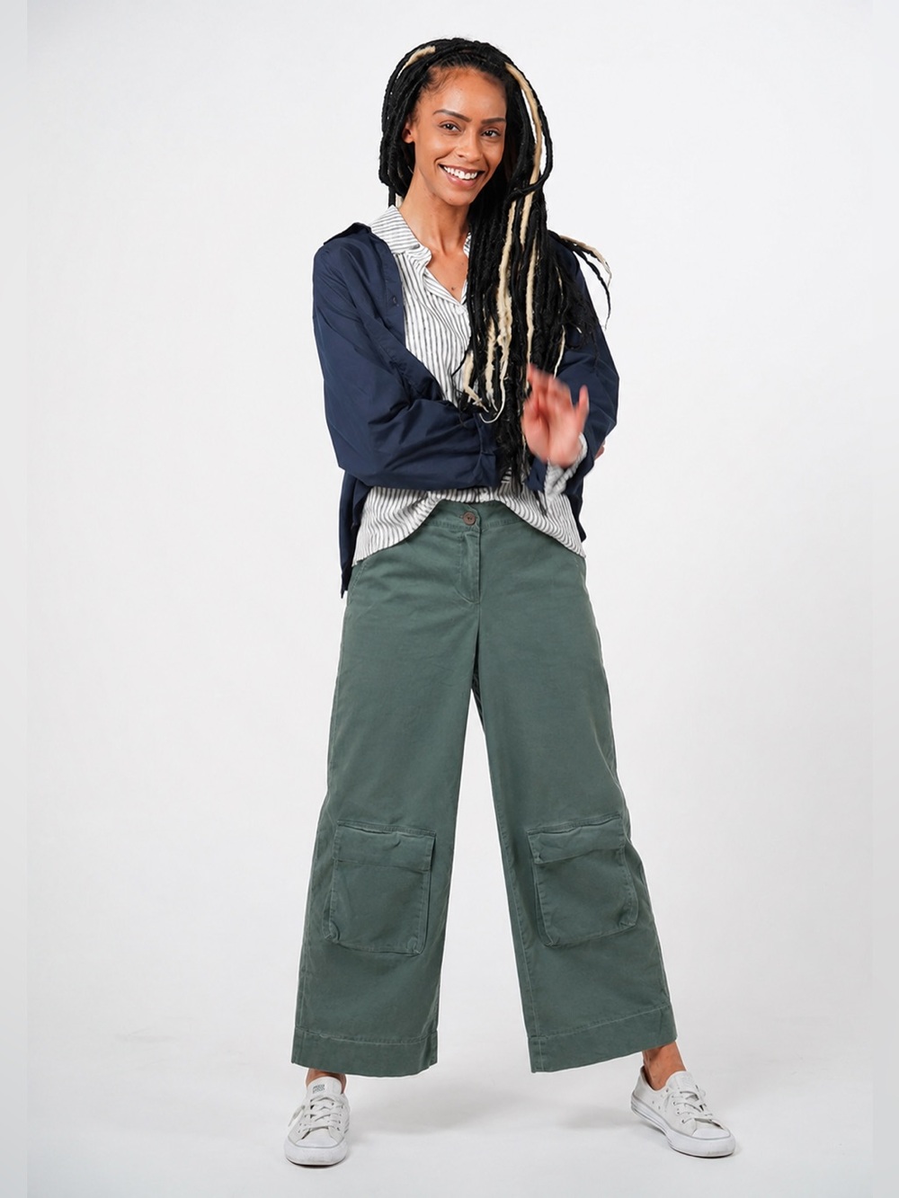 Luukaa Cargo Pants Cotton Green Stone washed Size 10 Women’s